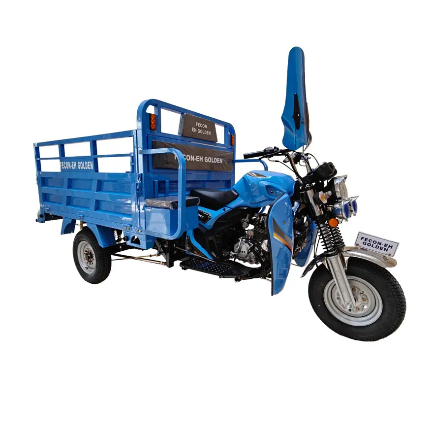 Petrol cargo tricycle with a steel load bed